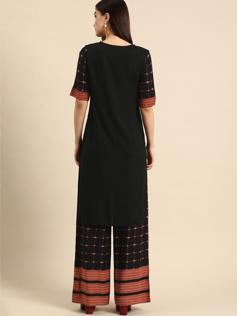 All About You Women Black & Pink Regular Round Neck Kurta with Palazzos - Distacart