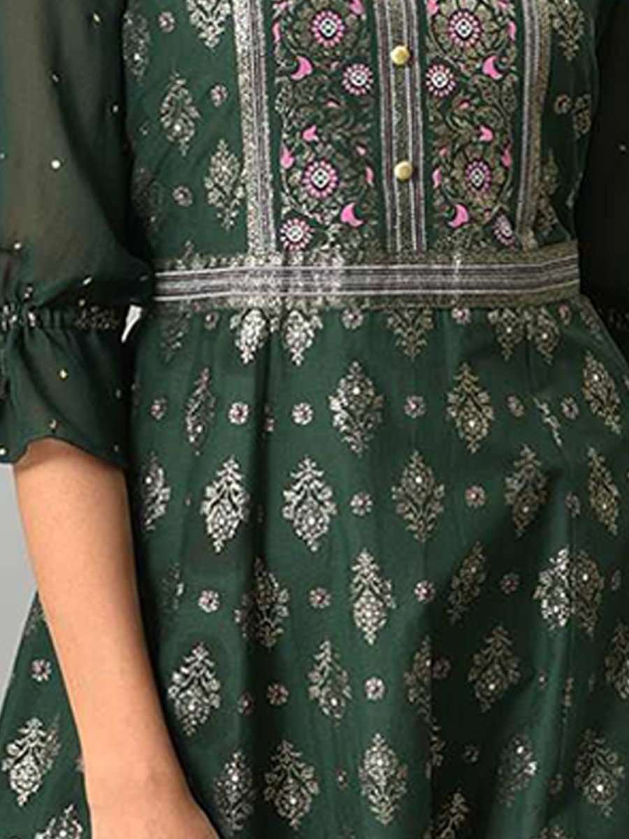 AURELIA Green Ethnic Motifs Ethnic Maxi Maxi Dress - Distacart