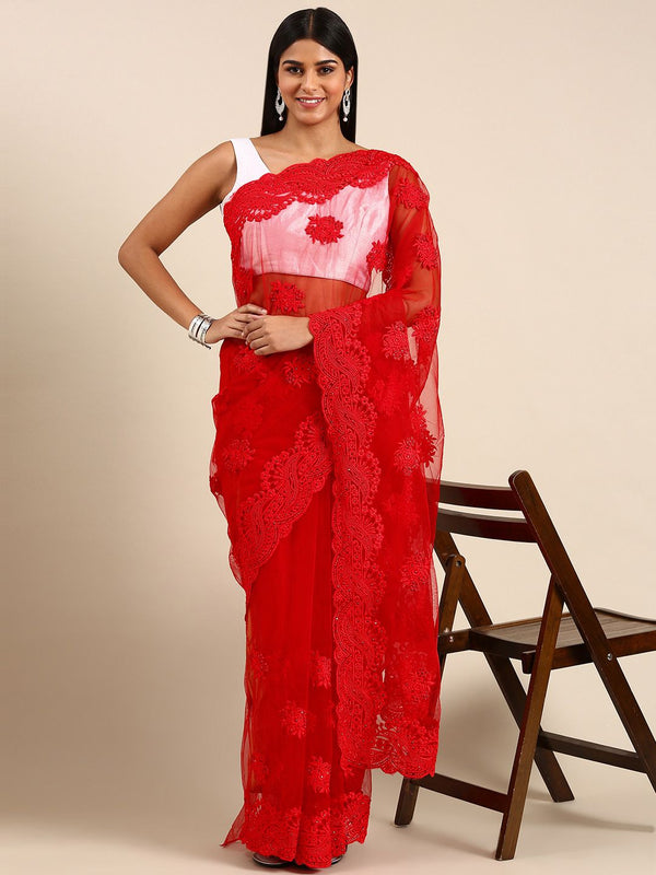 kasee Ethnic Motifs Embroidered Net Saree