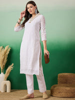 Thumbnail for Sangria Women Embroidered Straight Kurta With Trouser Set - Distacart