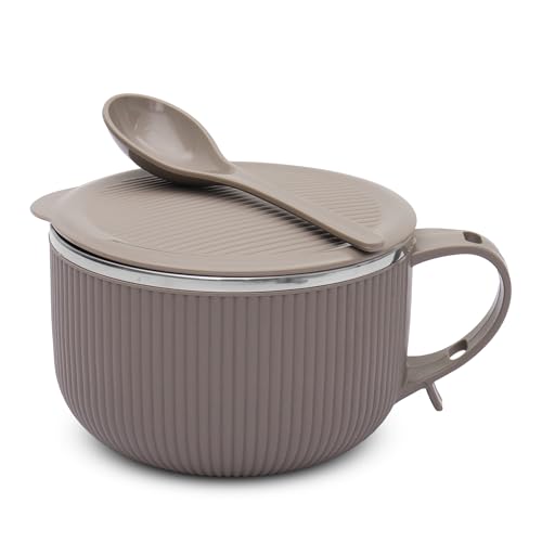 Jaypee Plus Stainless Steel Ribtok Meal Bowl Soup Bowl with Lid & Spoon, 900ml