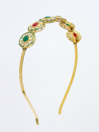 Thumbnail for NVR Women's Multi colour Kundan Gold-Plated Embellished Hairband - Distacart