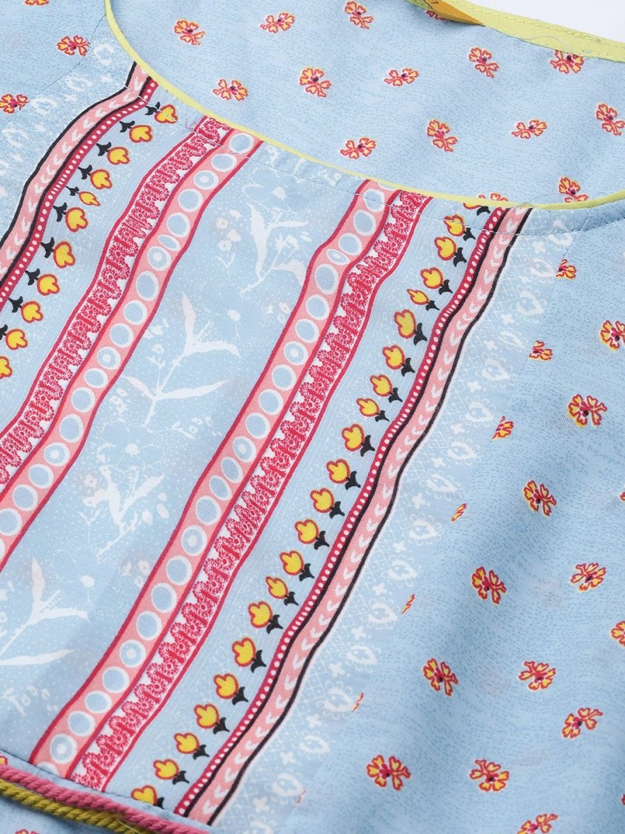 AURELIA Women Blue & Red Printed A-Line Dress - Distacart