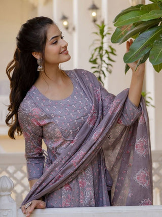 Anouk Women Floral Yoke Design Panelled Aari Work Pure Cotton Kurta with Trousers & With Dupatta - Distacart