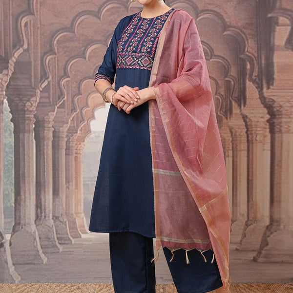 Vishudh Embroidered Regular Thread Work Kurta with Palazzos & With Dupatta - Distacart