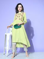 Thumbnail for All About You Women Green Floral Embroidered Mirror Work Floral Anarkali Kurta - Distacart