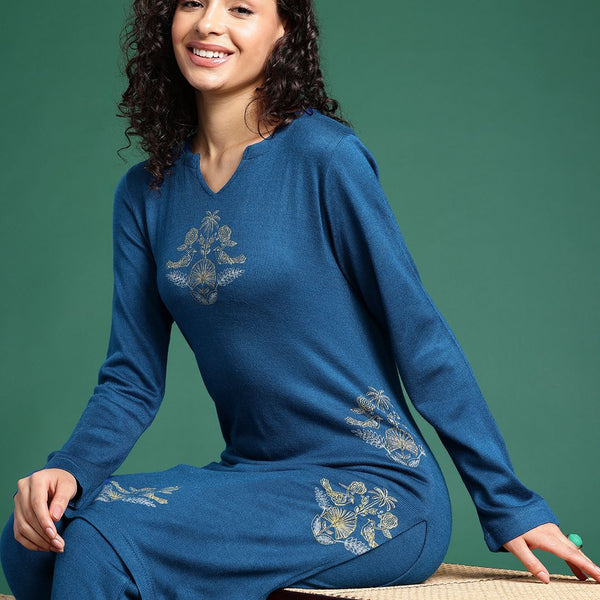 Sangria Ethnic Motifs Printed Regular Kurta With Trousers - Distacart