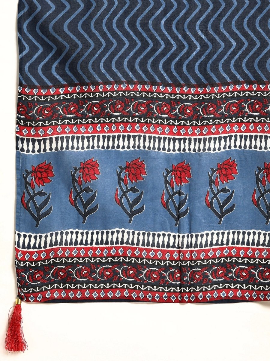 Anouk Women Blue Ethnic Motifs Printed Regular Pure Cotton Kurta with Palazzos & With Dupatta - Distacart