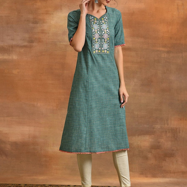 Aks Ethnic Motifs Embroidered V-Neck Thread Work Kurta - Distacart