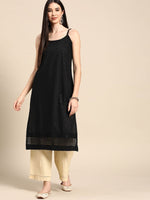 Thumbnail for Anouk Women Black Cotton Ethnic Motifs Schiffli Embroidered Fusion Kurta - Distacart