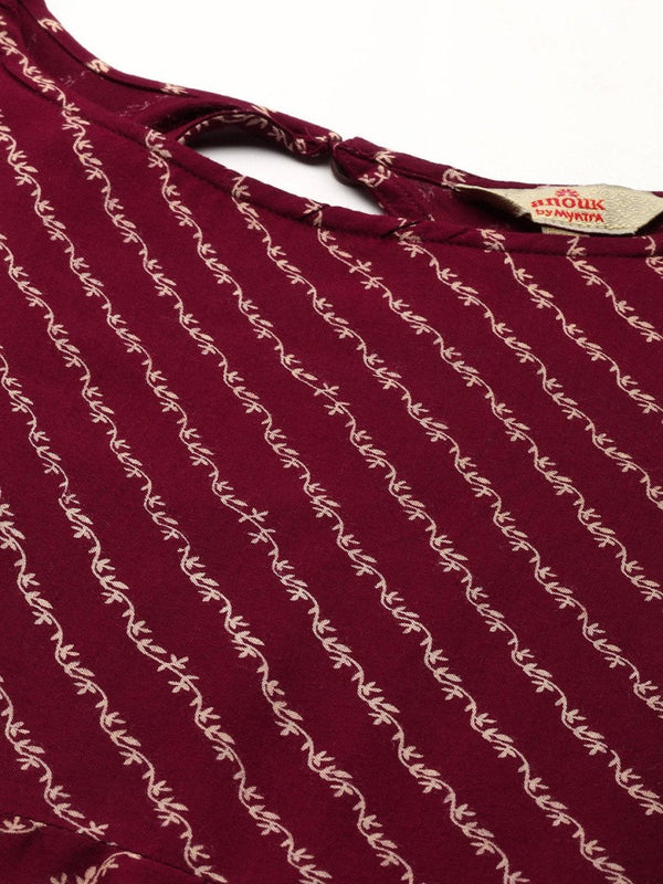 Anouk Women Maroon Ethnic Motifs Printed Empire Kurta with Dhoti Pants - Distacart