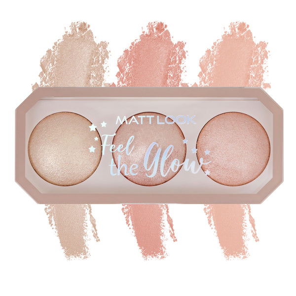 Matt Look Feel The Glow Baked Shimmer Highlighter Trio Palette - 03 Super Vibes
