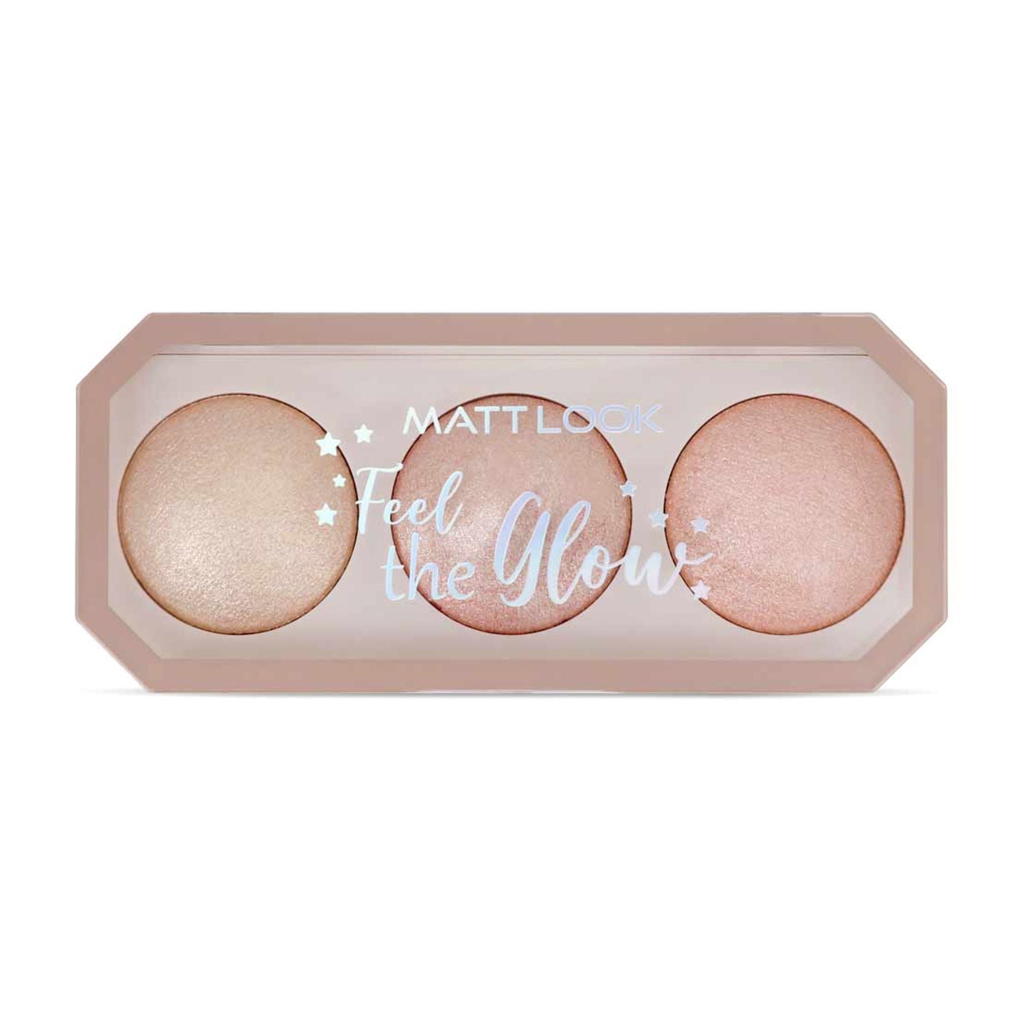 Matt Look Feel The Glow Baked Shimmer Highlighter Trio Palette - 03 Super Vibes - Distacart