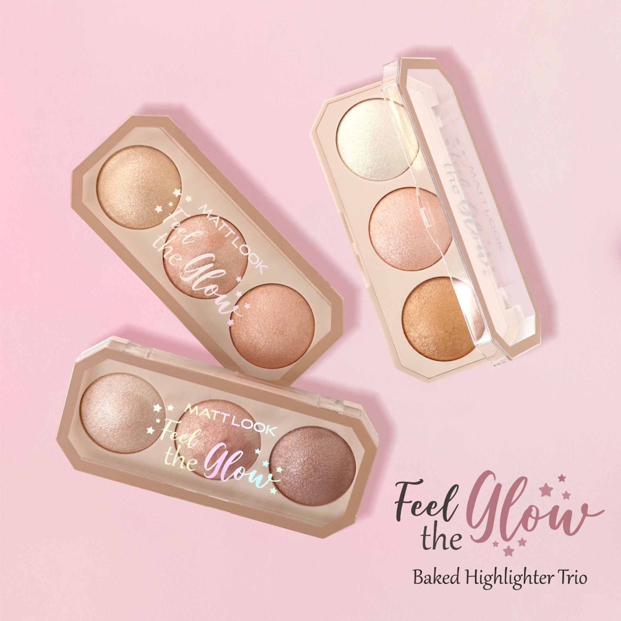 Matt Look Feel The Glow Baked Shimmer Highlighter Trio Palette - 03 Super Vibes - Distacart