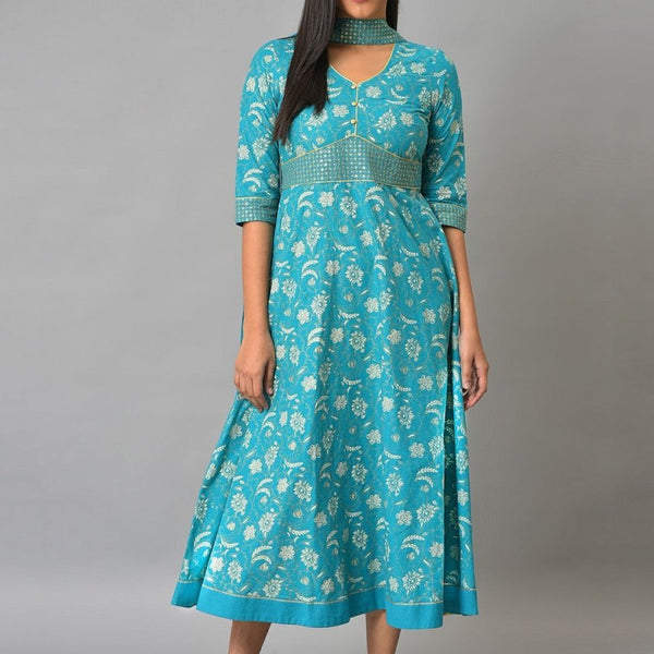 AURELIA Floral Print Ethnic A-Line Midi Dress With Dupatta - Distacart