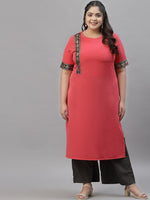 Thumbnail for Sztori Plus Size Floral Yoke Design Straight Kurta With Palazzos - Distacart