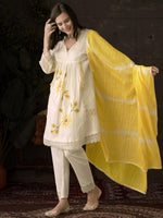 Thumbnail for Anouk Embroidered Pleated Chikankari Pure Cotton A-Line Kurta With Trousers & Dupatta
