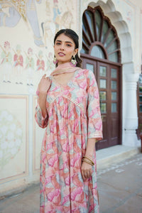 Thumbnail for Vaasva Women Peach Muslin Embroidered Kurta, Pant & Dupatta Set - Distacart