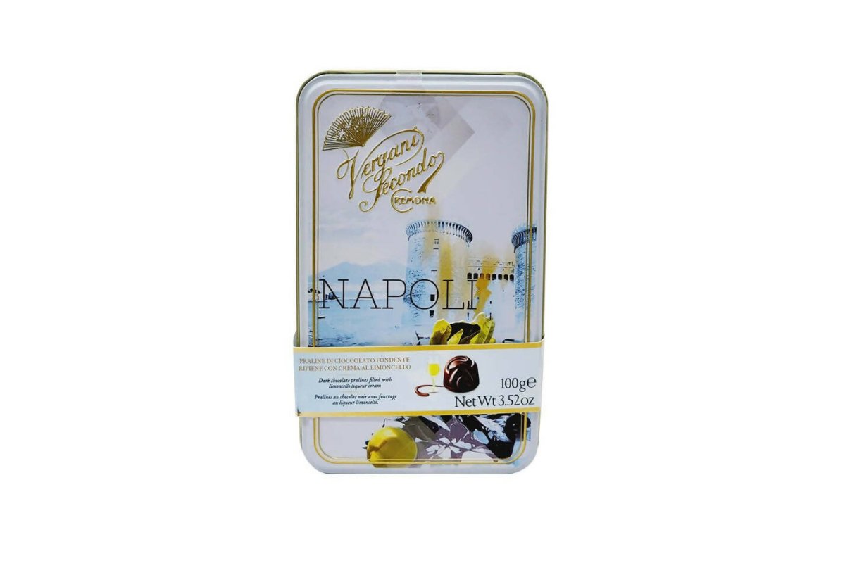 Ajfan Dark Chocolate Limoncello Pralines in Napoli Gift Tin - Distacart