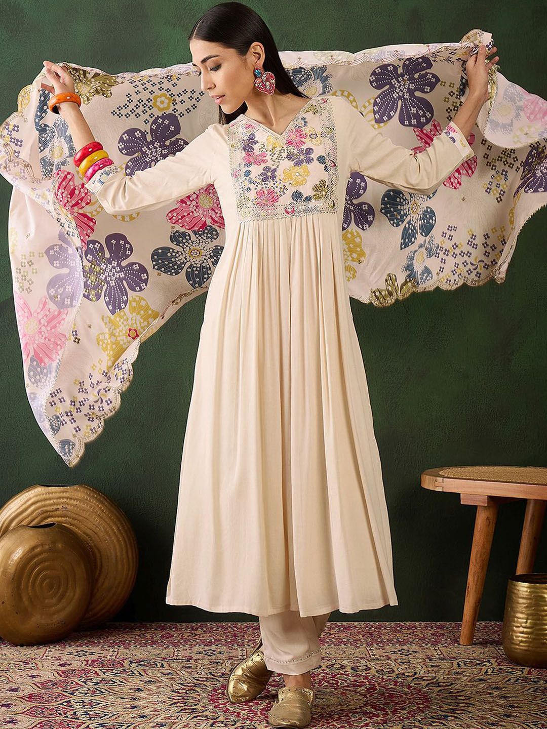 Sangria Embroidered & Digital Printed Kurta & Trousers with Dupatta - Distacart