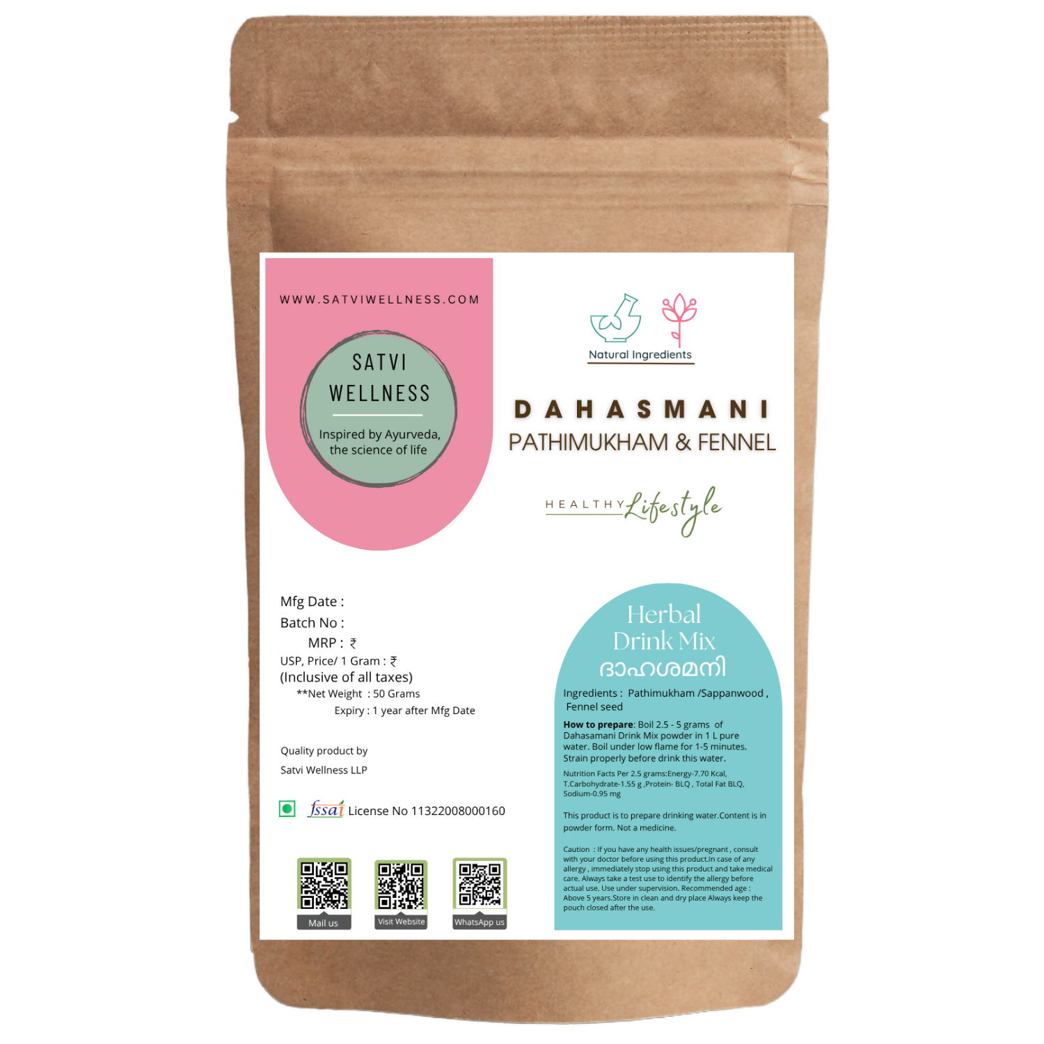 Satvi Wellness Kerala Pathimugam with Fennel Herbal Drinking Water Mix - Dista