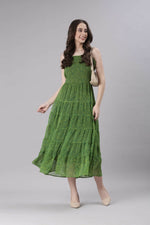 Thumbnail for Souchii Green Varlie Printed Tiered Dress – Flowy Fit & Flare