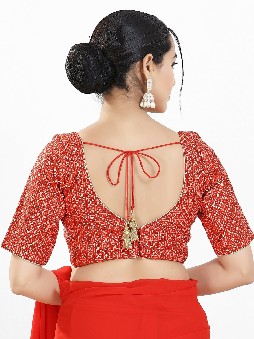 Joban Fashion Red Silk Padded Blouse With Sweetheart Neck Elbow Sleeves - Distacart
