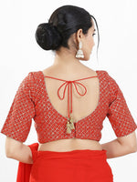 Thumbnail for Joban Fashion Red Silk Padded Blouse With Sweetheart Neck Elbow Sleeves - Distacart