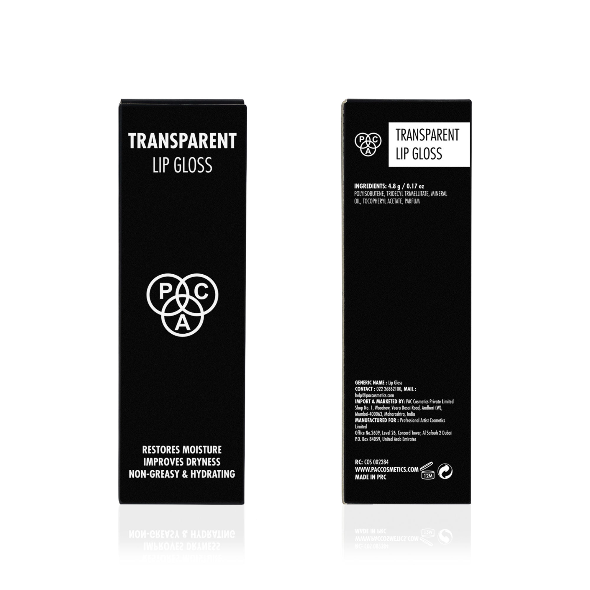 PAC Studio Transparent Lip Gloss - Intense Shine, Nourishes Chapped Lips, Non Sticky & Longlasting - Distacart