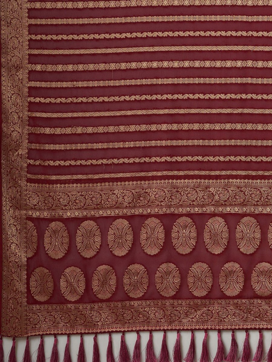 Anouk Maroon & Gold-Toned Woven Design Zari Pure Georgette Kanjeevaram Saree - Distacart