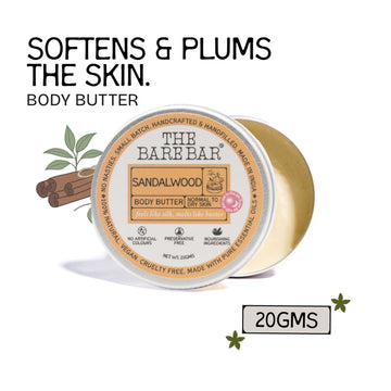 The Bare Bar Sandalwood Body Butter - Nourishing woody butter with shea, mango, Vit E - 20g