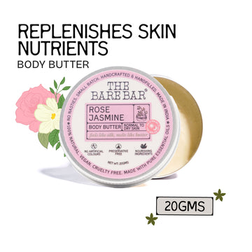 The Bare Bar Rose Jasmine Body Butter - Floral butter blend for soft, hydrated skin - 20g