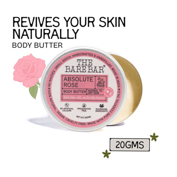 The Bare Bar Absolute Rose Body Butter - Rose-scented moisturizer with clean, rich formula - 20g