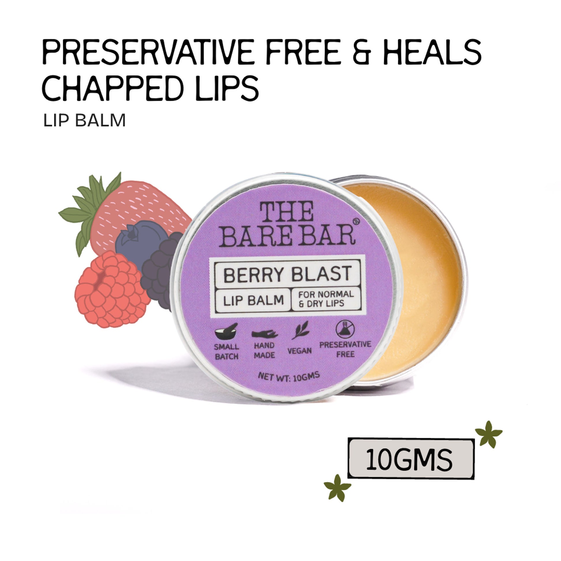 The Bare Bar Berry Blast Lip Balm - Buttery Moisture for Pigmented, Dry Lips - Berry Blast