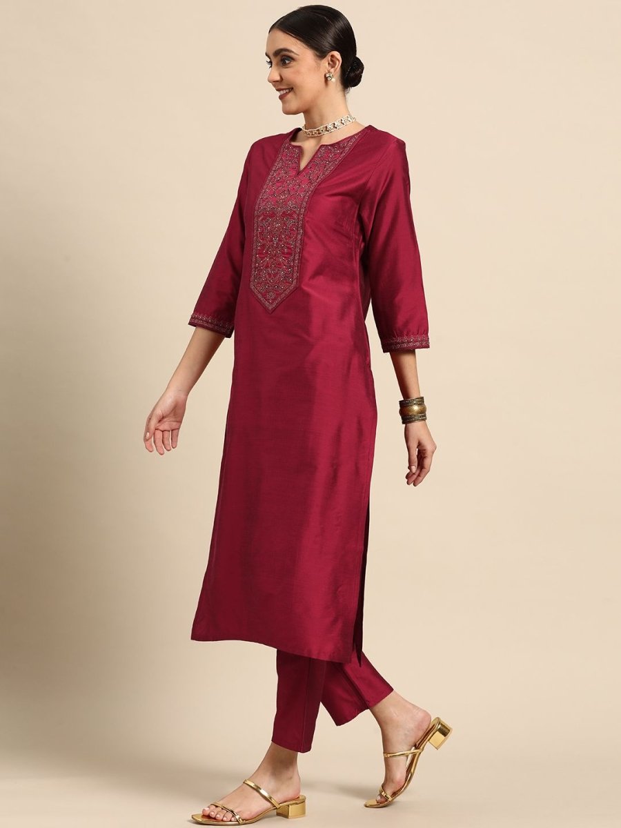 Anouk Women Red Yoke Design Kurta with Palazzos & With Dupatta