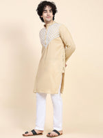 Thumbnail for HOUSE OF KARI Ethnic Motifs Yoke Design Mandarin Collar Chikankari Pure Cotton Kurta - Distacart