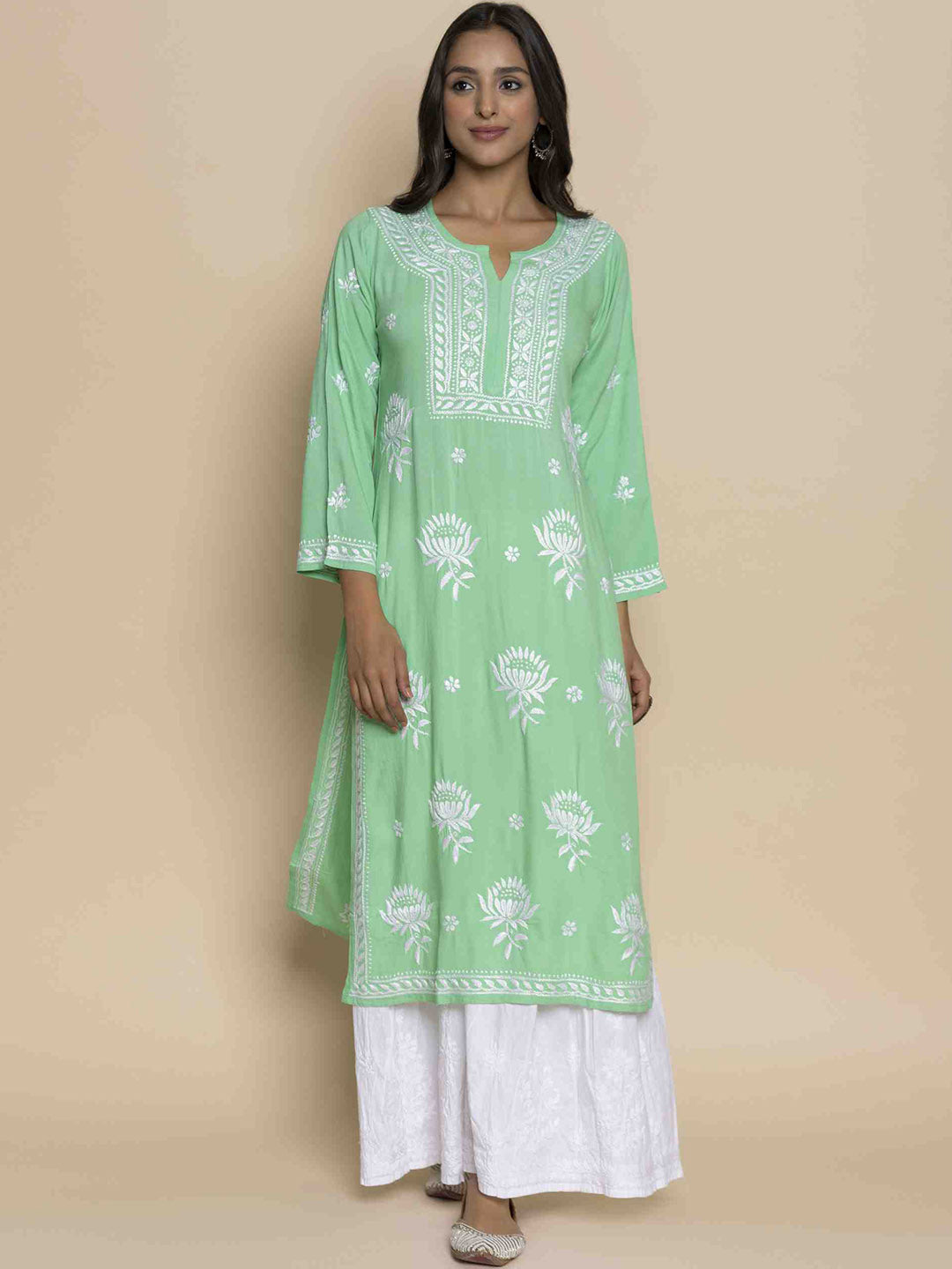 HOUSE OF KARI Floral Embroidered Chikankari Straight Kurta - Distacart