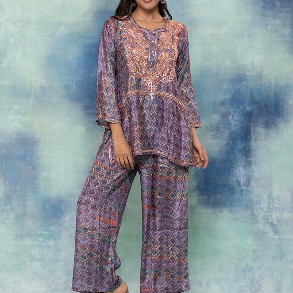 HOUSE OF KARI Floral Embroidered Regular Chikankari Straight Kurta with Palazzos - Distacart