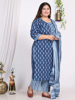 Thumbnail for Swasti Floral Printed Regular Sequinned Pure Cotton Kurta with Trousers & With Dupatta