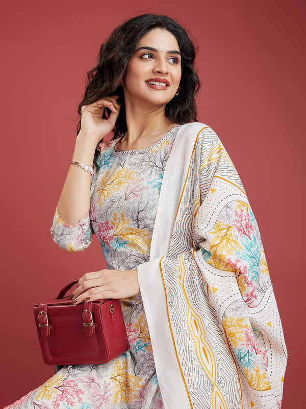 Kalini Floral Printed Regular Kurta with Trousers & Dupatta - Distacart
