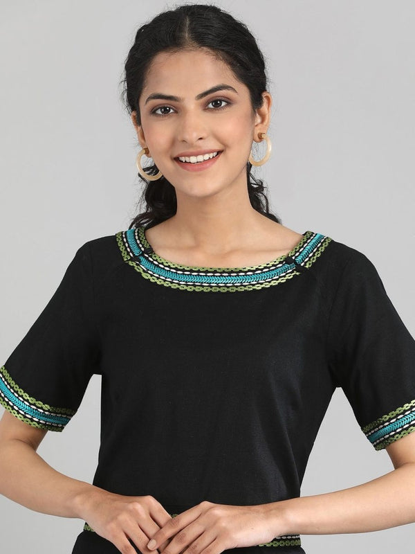AURELIA Women Black Solid A-Line Dress