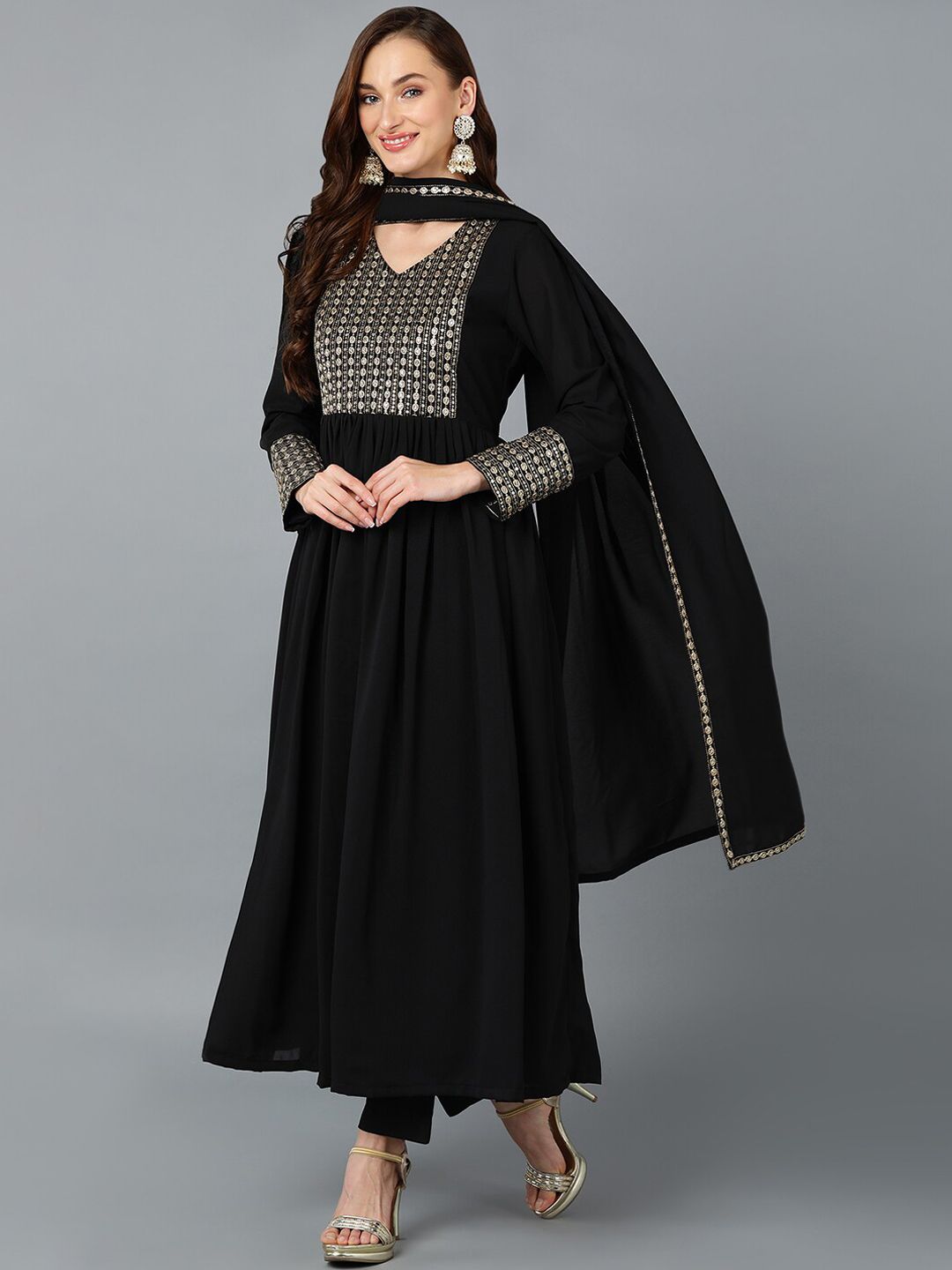 Kalini Yoke Design Empire Sequinned Kurta with Trousers & Dupatta - Distacart