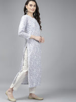 Thumbnail for ADA Women Grey & White Floral Chikankari Cotton Handloom Kurta - Distacart