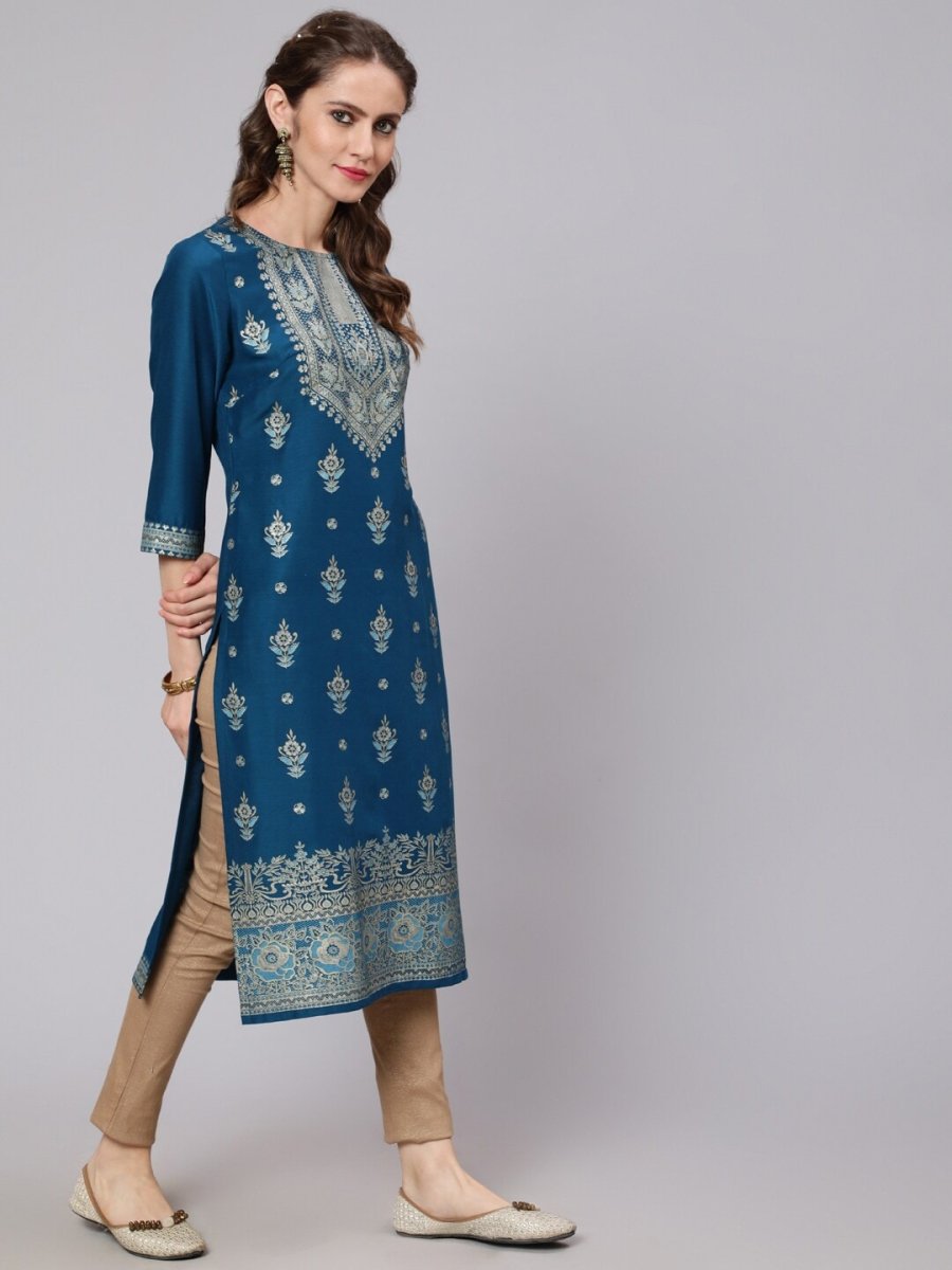 Aks Ethnic Motifs Printed Round Neck Straight Kurta - Distacart