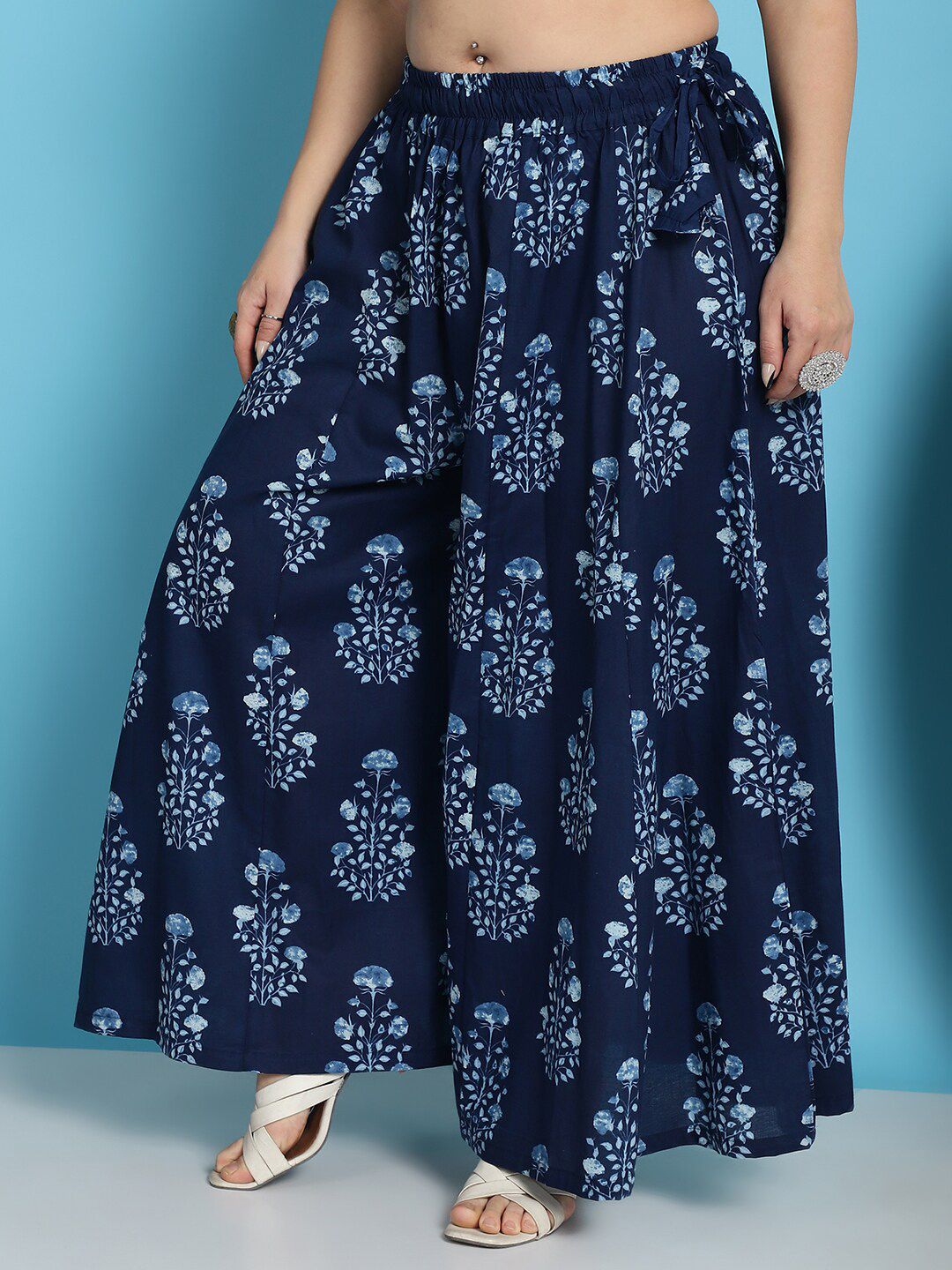 TAG 7 Plus Size Ethnic Motifs Block Printed Pure Cotton Flared Ethnic Palazzo - Distacart