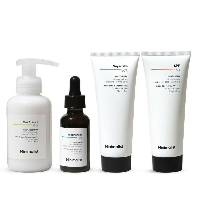 Minimalist Daily Skincare Routine For Sensitive Skin & Damaged Barrier CSMS (Cleanser, Serum, Moisturizer, Sunscreen) Combo - Distacart