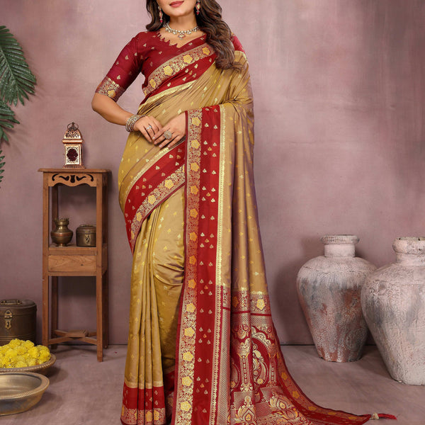 Aastha Fashion Mustard Kalamkari Silk Zari Woven Saree - Distacart