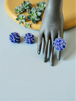 Thumbnail for Inhanns Rangmani Crystal Duo – Adjustable Ring + Statement Earrings Set - Blue - Distacart