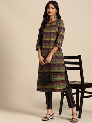 All About You Women Ethnic Motifs Printed Pure Cotton Kurta with Trousers - Distacart