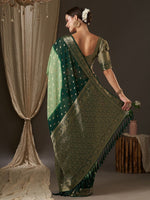 Thumbnail for Anouk Green & Gold-Toned Woven Design Zari Pure Georgette Kanjeevaram Saree - Distacart